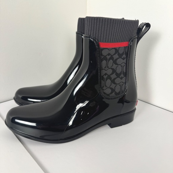 Women's Coach Rivington Rain Booties Black Rubber Boots Sz 7 Slip On - Picture 4 of 15